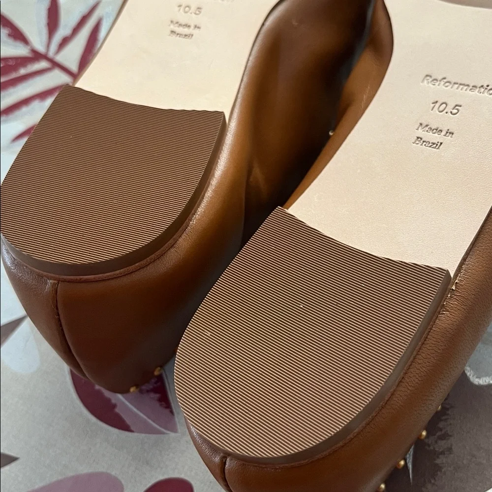 Reformation  Bethany Stud-Detailed Leather Ballet Flats RumLeather Studs New